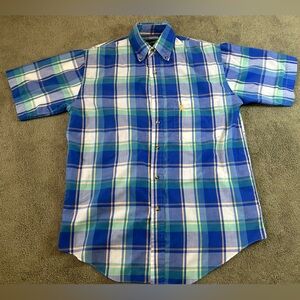 Mens Vtg 90s Knights of Round Table Multi Color Plaid Button Down Shirt Medium